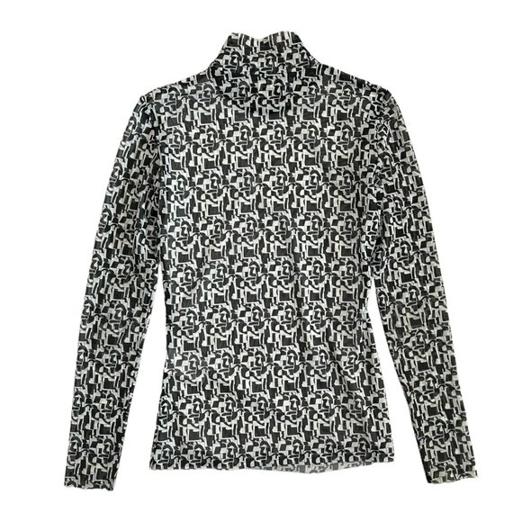 Baum und Pferdgarten Women's Jodi Geometric Mock Neck Mesh Top‎ Black White XS - Picture 2 of 11